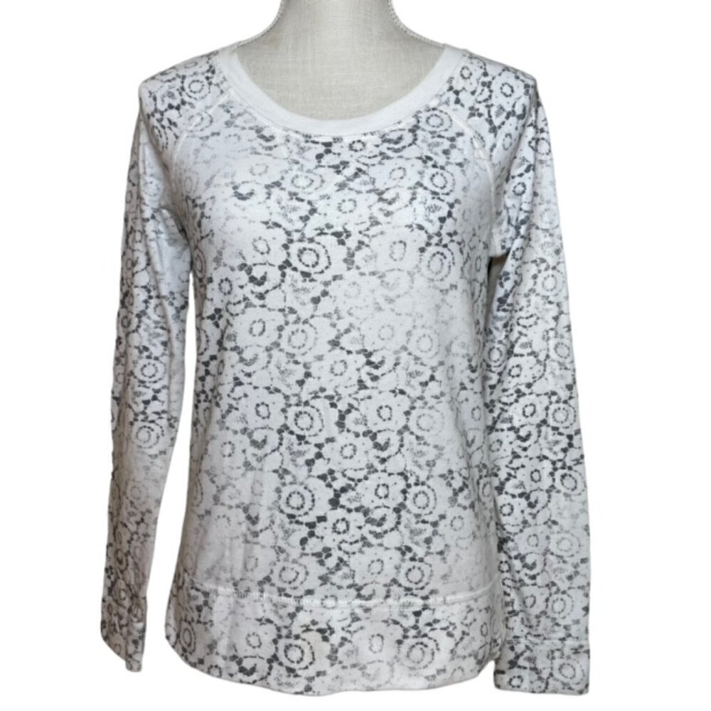 AERIE Gray & White Floral Print Lightweight Sweatshirt - Size Small